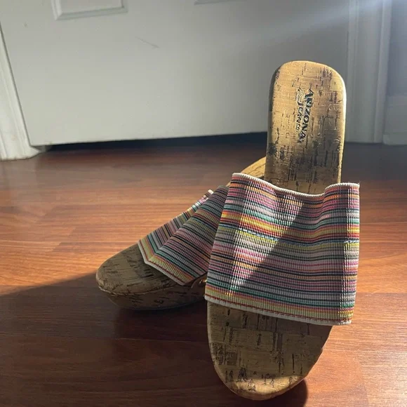 Arizona Jean Co. Multicolor Elastic Striped Cork Wedge Slide Sandals - Women - Picture 2 of 13